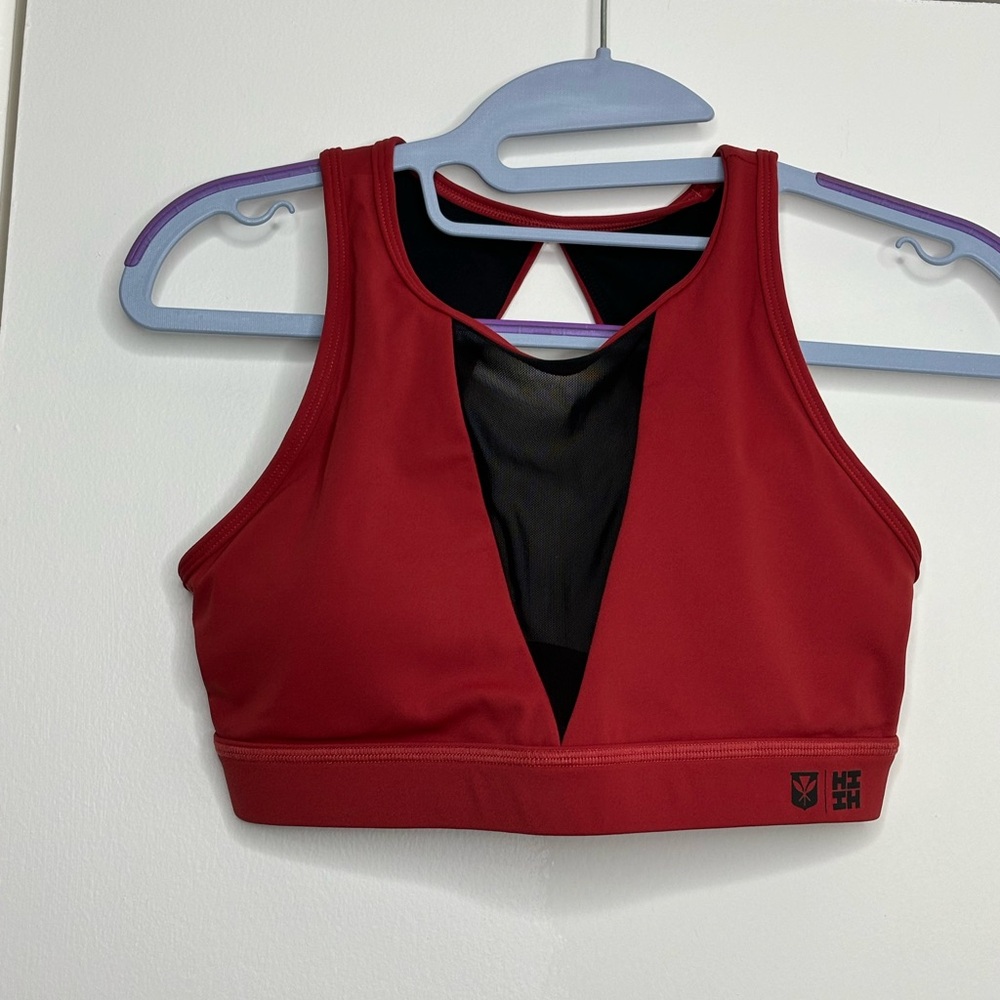 Red Women's Athletic Crop Top with Mesh Insert
